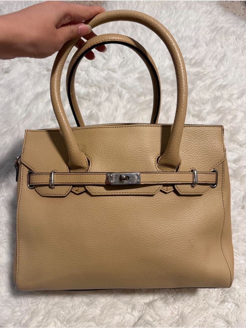 Structured Tan Genuine Leather Top-Handle Satchel